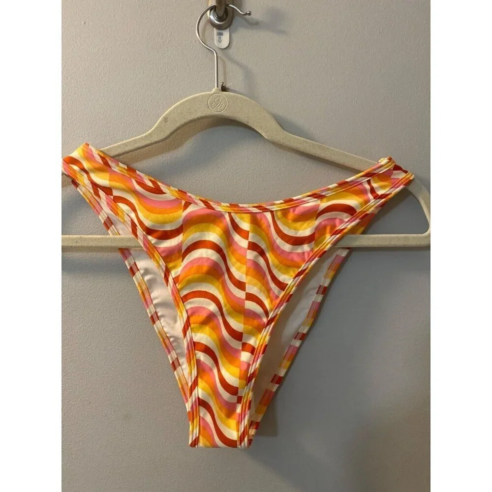 L*Space Whiplash Bitsy Bottom pink orange yellow wave design size XS MSRP $88